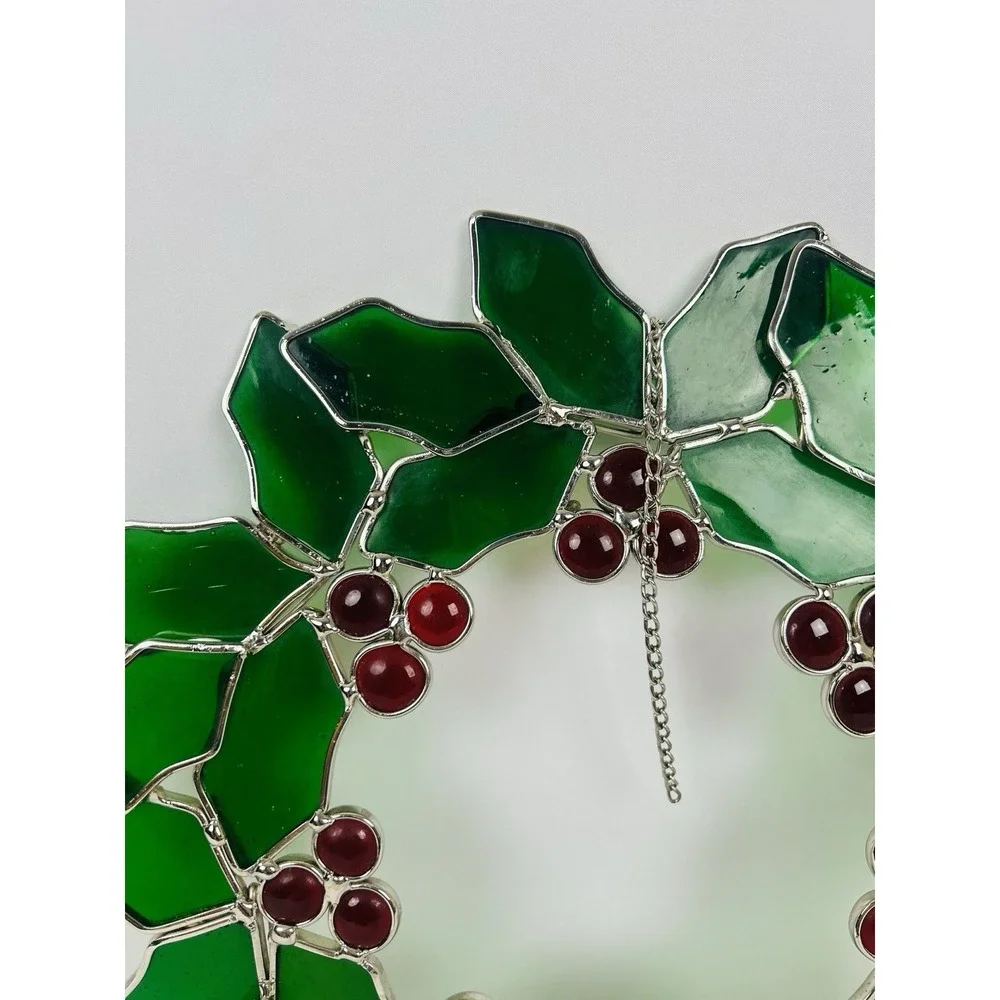 Stained Glass Christmas Holly Berry Wreath 10